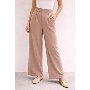 Halara High Waisted Wide Leg Work Pants Pleated Stretch Taupe Size M
